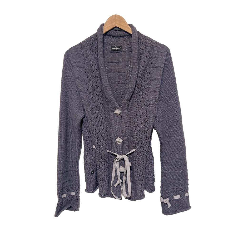 100% Baby Llama Wool Cardigan, Lavender Purple, Ribbon details, Size Large